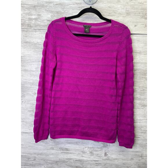 Ann Taylor Sweater Size S Womens Fuchsia Long Sleeve Lightweight Cotton - Picture 1 of 8